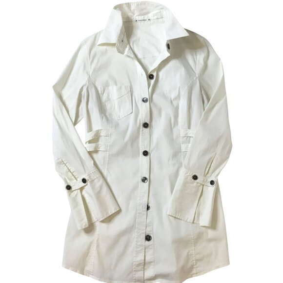 MARC CAIN Women White Sculptural Tunic Shirt Dress Jacket Tailored Minimalist M - Picture 13 of 13